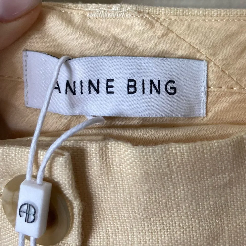 NWT Anine Bing Jay Straight Cream Pants Linen Size 30